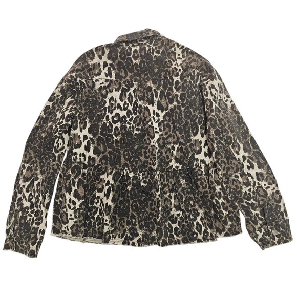 Mystree Leopard Print Denim Front Button Closure Jacket - Picture 3 of 14